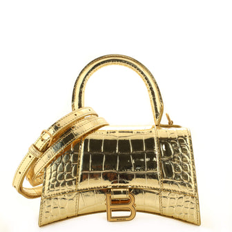 Balenciaga Hourglass Top Handle Bag Crocodile Embossed Leather XS