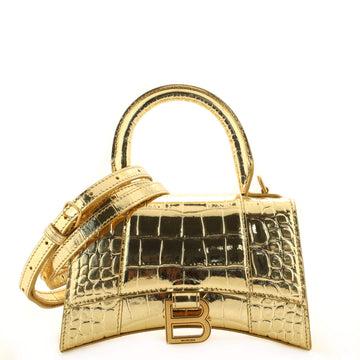 Balenciaga Hourglass Top Handle Bag Crocodile Embossed Leather XS