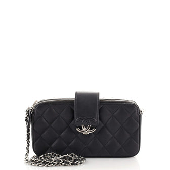 Chanel CC Box Double Zip Clutch with Chain Quilted Calfskin