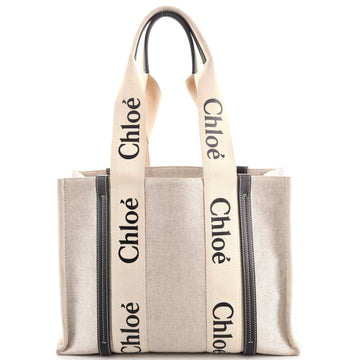 Chloe Woody Tote Canvas with Leather Medium