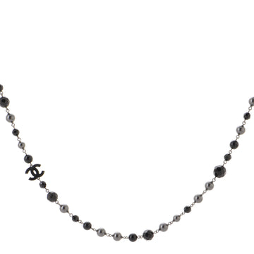 Chanel CC Station Long Necklace Ruthenium with Resin and Faux Pearls