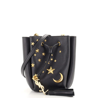 Saint Laurent Monogram Bourse Bucket Bag Embellished Leather Mini