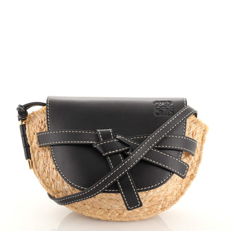 Loewe Gate Shoulder Bag Leather and Straw Mini