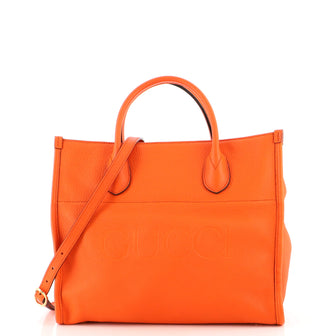 Gucci Logo Tote Embossed Leather Small