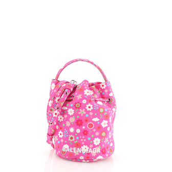 Balenciaga Wheel Drawstring Bucket Bag Printed Nylon XS
