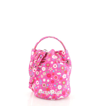 Balenciaga Wheel Drawstring Bucket Bag Printed Nylon XS