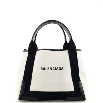 Balenciaga Navy Cabas Canvas with Leather Small