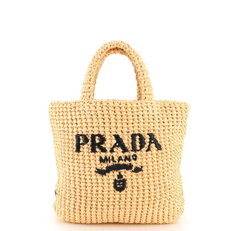Prada Logo Tote Raffia Small