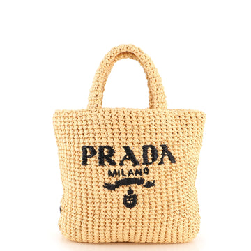 Prada Logo Tote Raffia Small