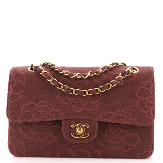 Chanel Vintage Camellia Classic Double Flap Embroidered Canvas Small