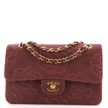 Chanel Vintage Camellia Classic Double Flap Embroidered Canvas Small