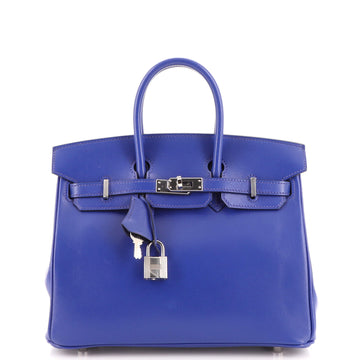 Hermes Birkin Handbag Blue Tadelakt with Palladium Hardware 25