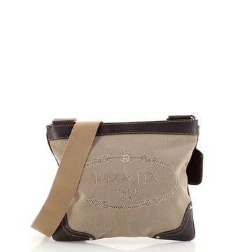 Prada Logo Zip Crossbody Bag Canvas Medium