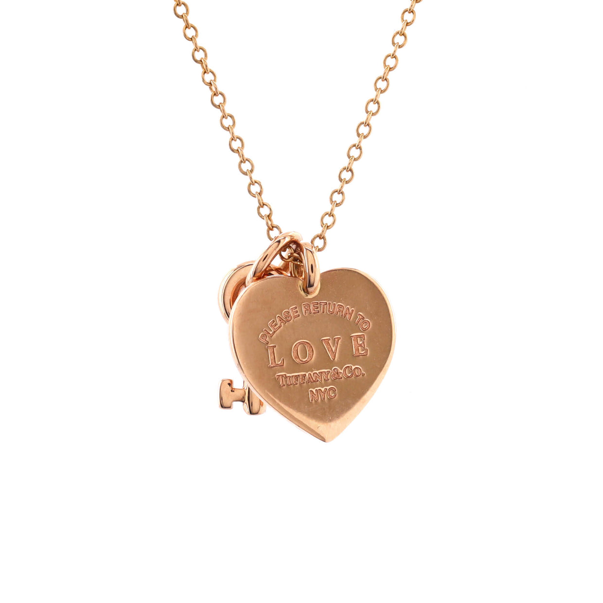 Tiffany & Co. Love Heart Tag Key Pendant Necklace 18K Rose Gold with