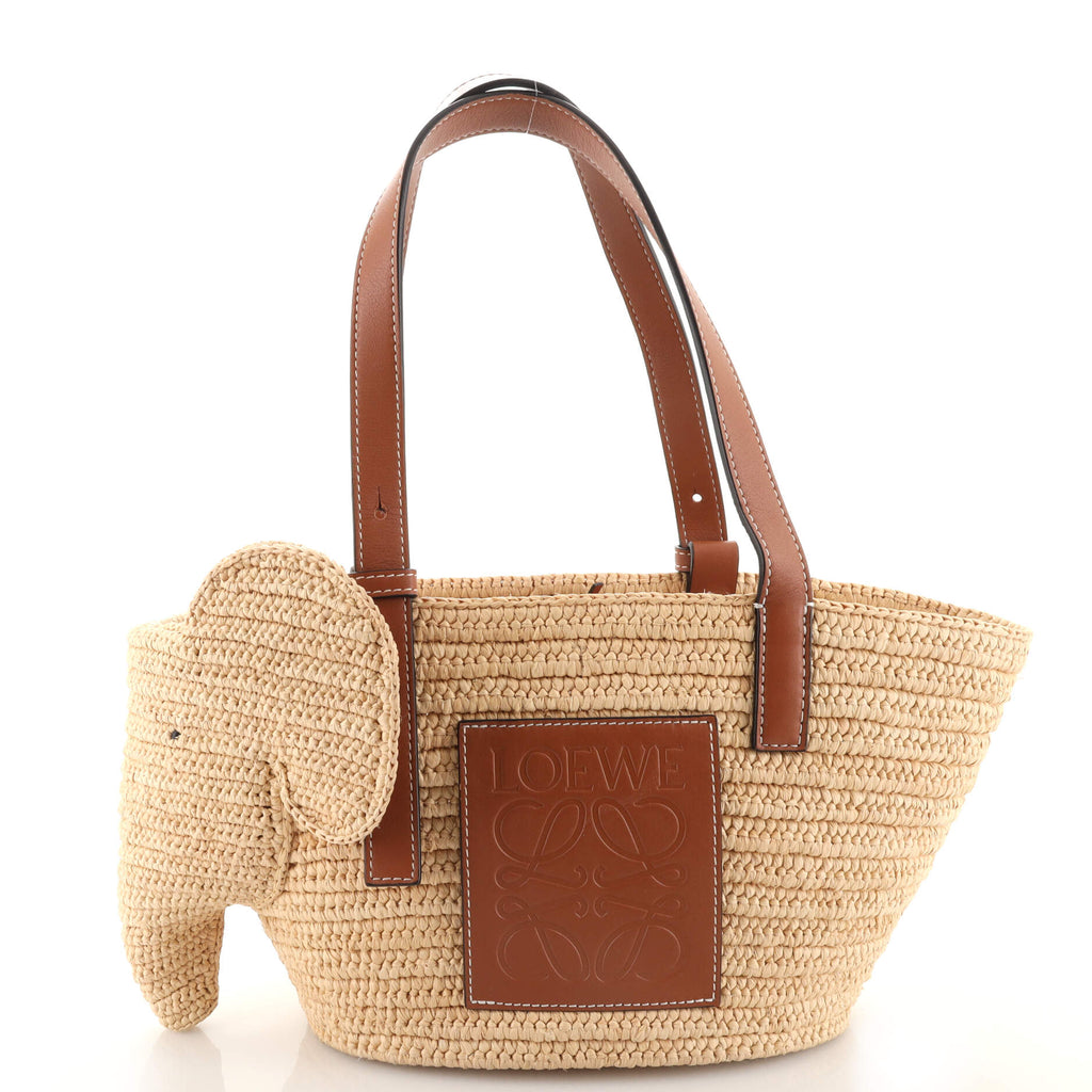 Loewe Elephant Small Raffia Basket Tote Bag