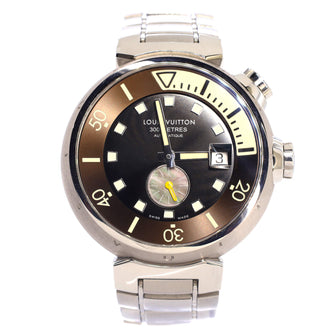 Louis Vuitton Tambour Diver Automatic Watch Stainless Steel with Mother of Pearl 44