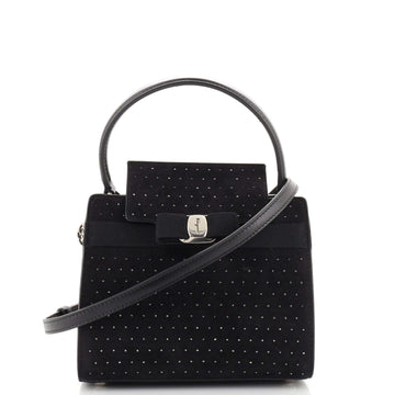 Salvatore Ferragamo Convertible Vara Bow Top Handle Bag Studded Suede Small