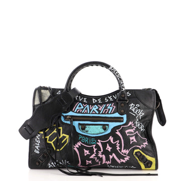Balenciaga City Graffiti Classic Studs Bag Leather Medium