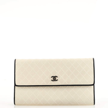 Chanel Diamond Stitch CC Flap Wallet Quilted Leather Long