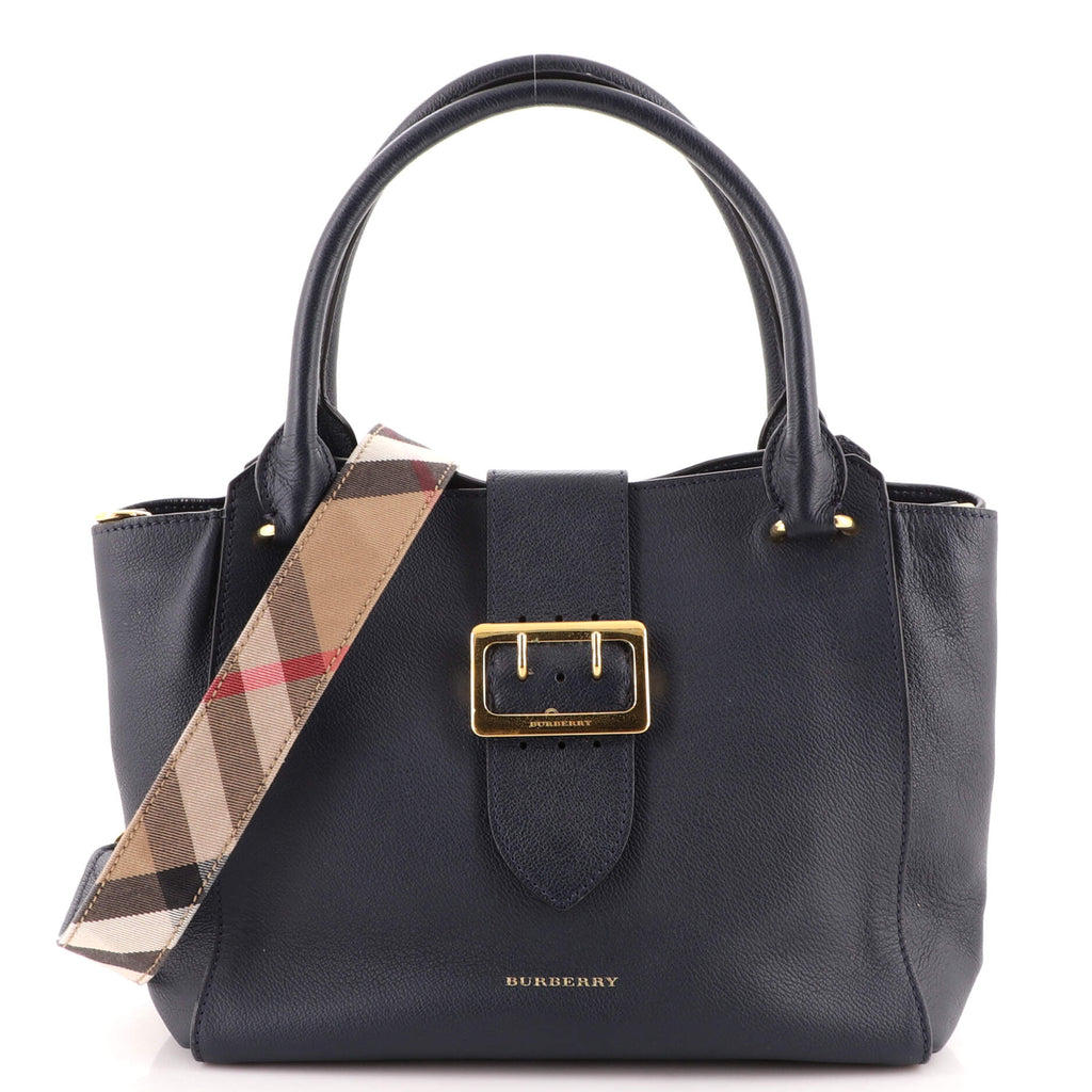 Burberry Gold Grained Leather Medium Buckle Tote Bag