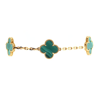 Van Cleef & Arpels Vintage Alhambra 5 Motifs Bracelet 18K Yellow Gold and Malachite