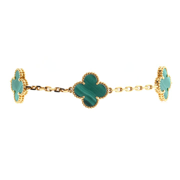 Van Cleef & Arpels Vintage Alhambra 5 Motifs Bracelet 18K Yellow Gold and Malachite