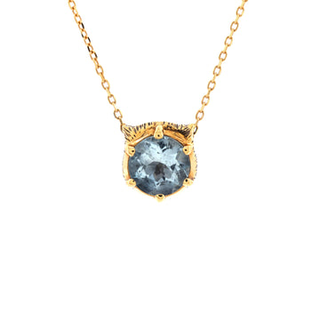 Gucci Le Marche Des Merveilles Feline Head Pendant Necklace 18K Yellow Gold with Aquamarine and Diamonds