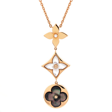Louis Vuitton Color Blossom Lariat Necklace 18K Rose Gold with Mother of Pearl and Diamond