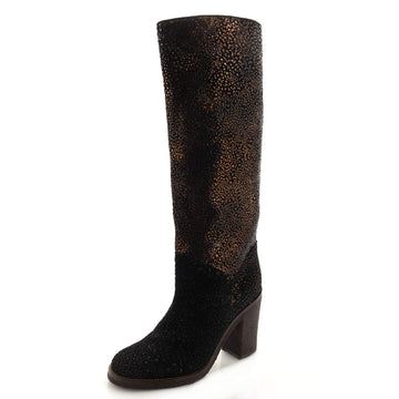 Chanel Women's Knee High Boots Crinkled Metallic Leather