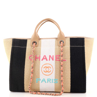 Chanel Deauville Tote Striped Viscose Canvas Medium