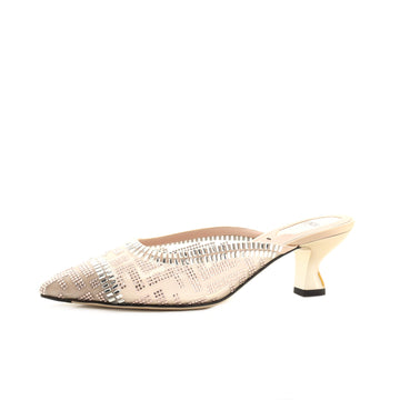 Fendi Women's Colibri Heeled Mules Zucca Crystals and Mesh