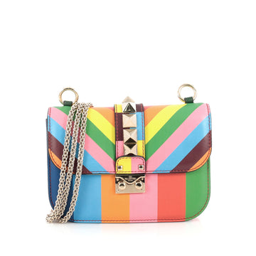 Valentino 1973 Glam Lock Shoulder Bag Striped Leather Small Red 1900001