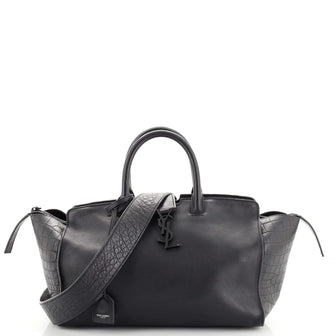 Saint Laurent Monogram Cabas Downtown Leather with Crocodile Embossed Leather Small