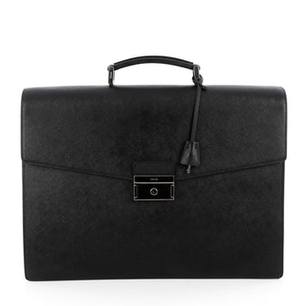 Prada Key Lock Briefcase Saffiano Leather Large Black 1900801