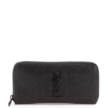 Saint Laurent Classic Monogram Zip Around Wallet Crocodile Embossed Leather