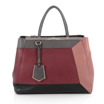 Fendi Color Block 2Jours Handbag Leather Medium Red