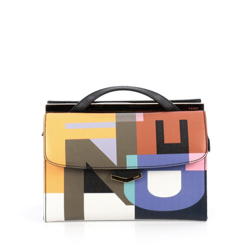 Fendi Demi Jour Satchel Printed Leather Black