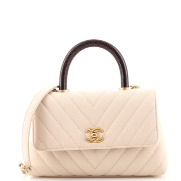 Chanel Coco Top Handle Bag Chevron Caviar with Lizard Embossed Handle Mini