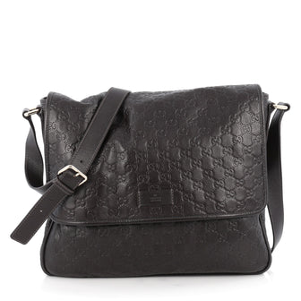 Gucci Flap Messenger Bag Guccissima Leather Large Brown