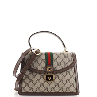 Gucci Ophidia Flap Top Handle Bag GG Coated Canvas Small