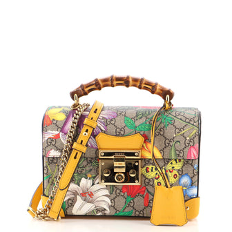 Gucci Padlock Bamboo Shoulder Bag Flora GG Coated Canvas Small
