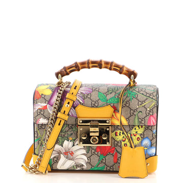 Gucci Padlock Bamboo Shoulder Bag Flora GG Coated Canvas Small
