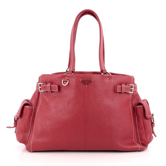 Prada Side Pocket Belt Tote Vitello Daino Medium Red