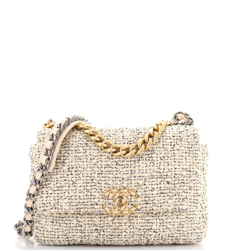 Chanel 19 Flap Bag Quilted Tweed Medium Neutral 1903421