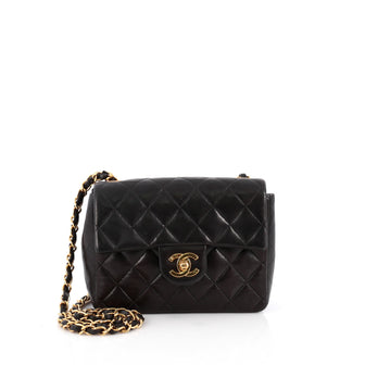 Chanel Vintage Square Classic Single Flap Bag Quilted Lambskin Mini Black