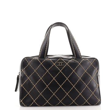 Chanel Surpique Zip Around Satchel Quilted Leather Large