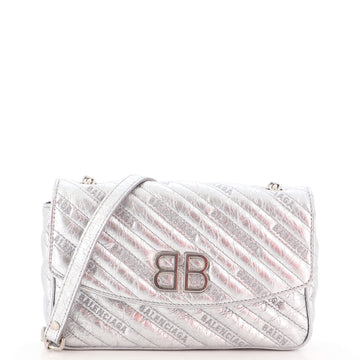Balenciaga BB Chain Round Shoulder Bag Quilted Embroidered Leather Small