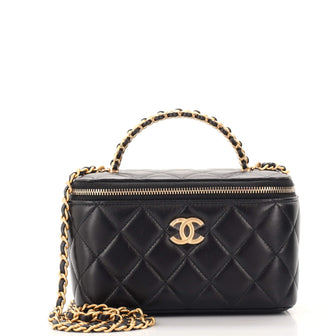 Chanel Woven Chain Top Handle Vanity Case with Chain Quilted Lambskin Small