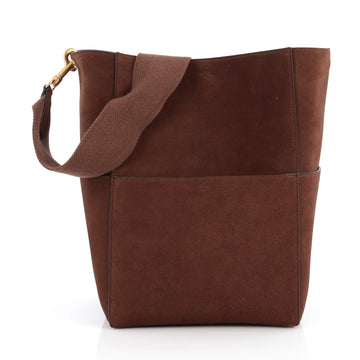 Celine Sangle Seau Handbag Suede Large Brown