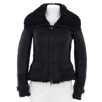 Burberry Women's Zipped Two Pocket Jacket Leather and Shearling